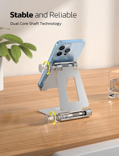 2 Pack Aluminum Dual Folding Cell Phone Stand for Desk, Black&Silver