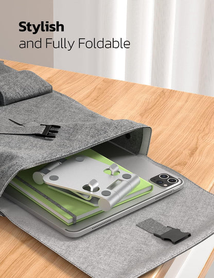 2 Pack Aluminum Dual Folding Cell Phone Stand for Desk, Black&Silver