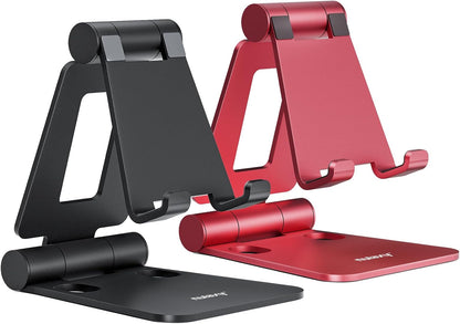 2 Pack Aluminum Dual Folding Cell Phone Stand for Desk, Black&Silver