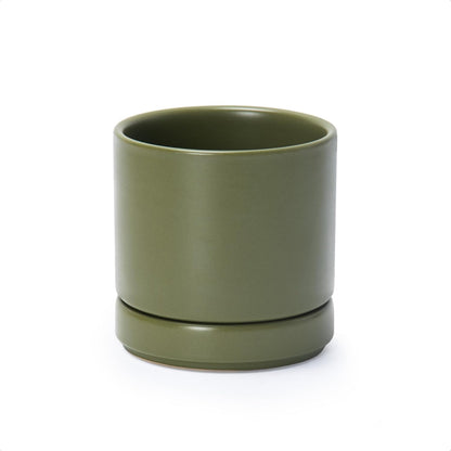 D'vine Dev 4.7 Inch Ceramic Planter Pot with Drainage Hole and Saucer, Indoor Cylinder Round Planter Pot, Teal, 94-O-B-9