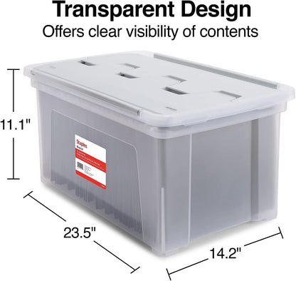 Hanging File Folder Box, Storage Bin Organizer, Snap Lid, Clear