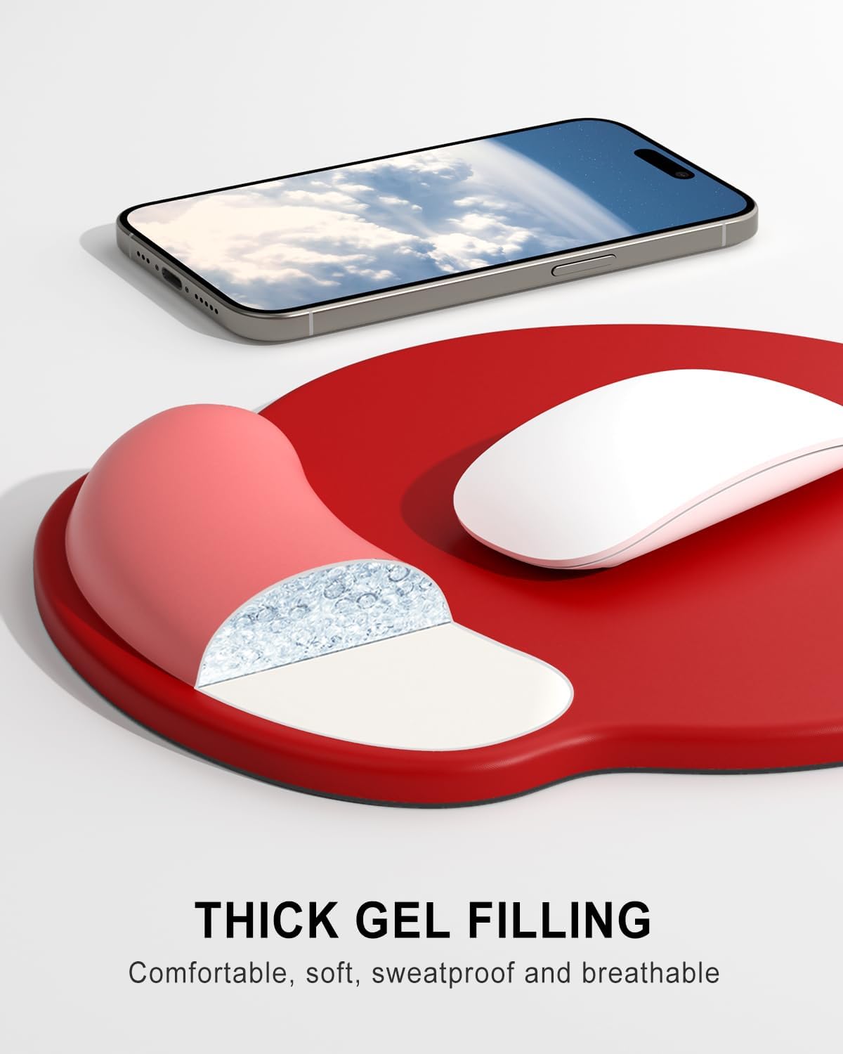 Ergonomic Mouse Pad with Wrist Rest, Comfortable Silicone Non-Slip Computer Pain Relief Gel Mouse Mat with Wrist Support for Gaming, Work, Office, Women & Men, Cute Pattern, Beige