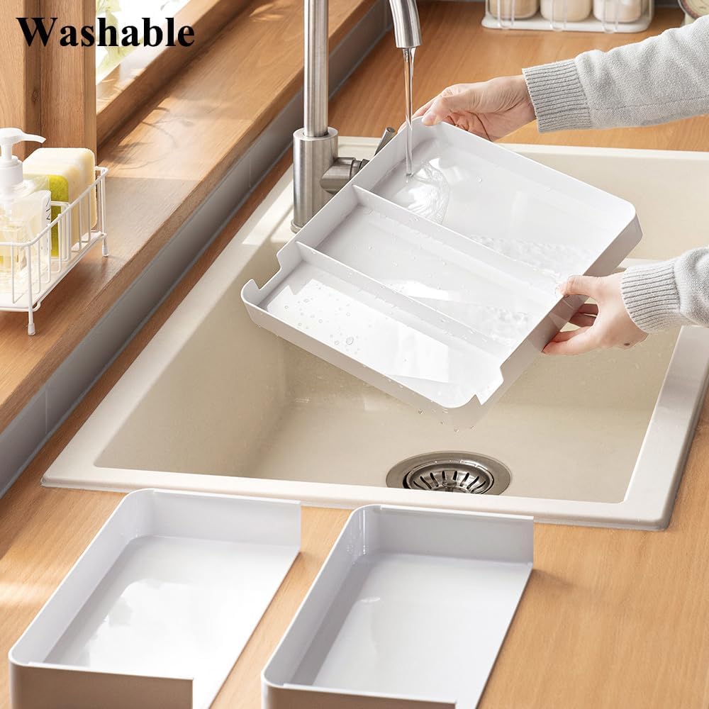Shallow Drawer Organizer (1.57" H), Modular Expandable Desk Dividers (Width 10.6"-17.9" OR Length 16.1"), Detachable Trays for Office Stationery, Makeup, Kitchen, White