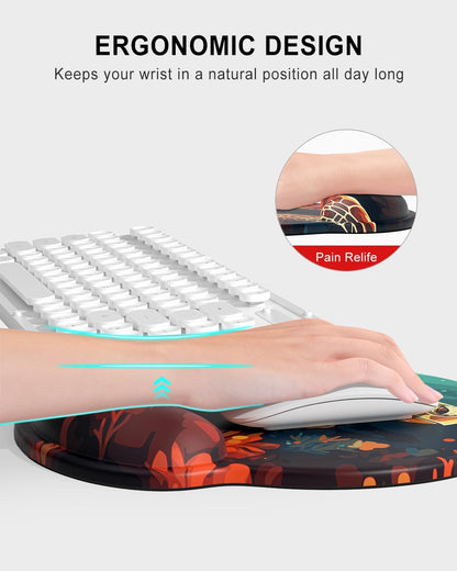 Ergonomic Mouse Pad with Wrist Rest, Comfortable Silicone Non-Slip Computer Pain Relief Gel Mouse Mat with Wrist Support for Gaming, Work, Office, Women & Men, Cute Pattern, Beige