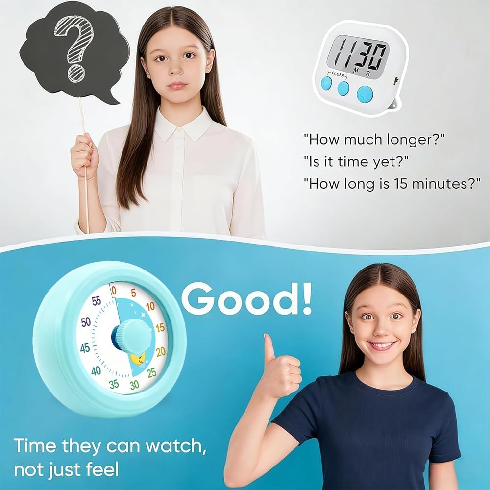 60 Minute Visual Timer with Silent Operation Visual Countdown Timer Rainbow Disk 60 Minute Countdown Timer Task Reminder Home and Kitchen Timer for Kids Desk, Office Meetings (White-Rainbow)