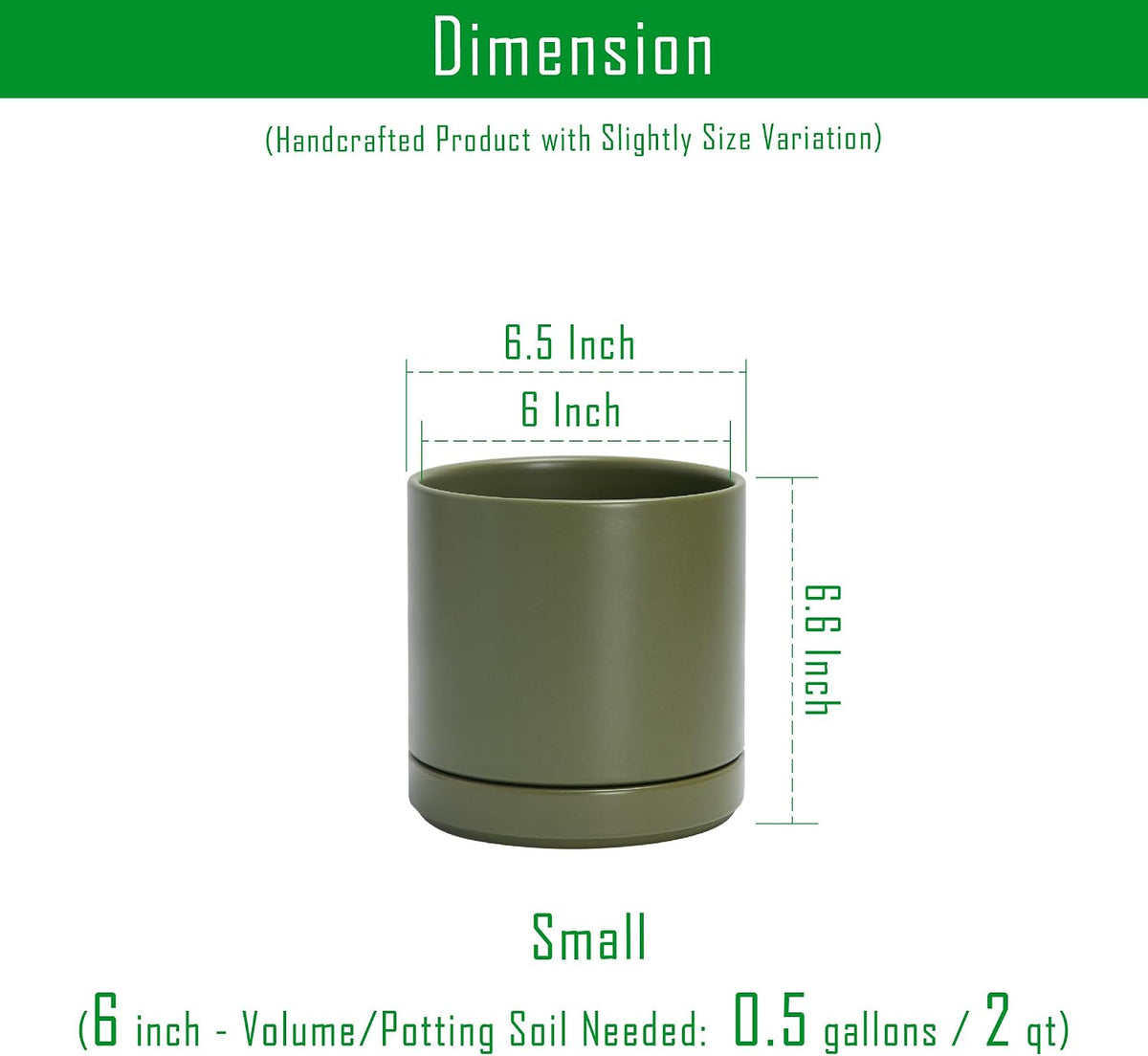 D'vine Dev 4.7 Inch Ceramic Planter Pot with Drainage Hole and Saucer, Indoor Cylinder Round Planter Pot, Teal, 94-O-B-9