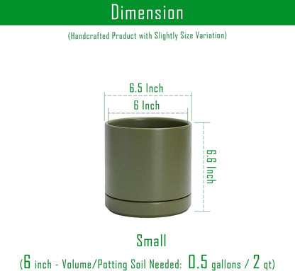 D'vine Dev 4.7 Inch Ceramic Planter Pot with Drainage Hole and Saucer, Indoor Cylinder Round Planter Pot, Teal, 94-O-B-9