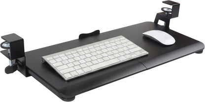 White Keyboard Tray Under Desk Clamp, 26.77" Large Under Desk Keyboard Tray Slide Out, Ergonomic Keyboard and Mouse Tray with Wrapped Edge Finish, Modern Desk Extender for Home Office