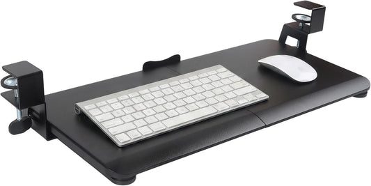 White Keyboard Tray Under Desk Clamp, 26.77" Large Under Desk Keyboard Tray Slide Out, Ergonomic Keyboard and Mouse Tray with Wrapped Edge Finish, Modern Desk Extender for Home Office