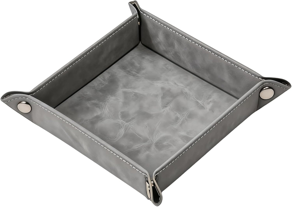Valet Tray Desktop Storage Organizer – Vegan Leather Catchall Bedside Vanity Tray Nightstand Caddy Holder for Remote Controller, Watch, Keys, Phone, Wallet, Coin, Jewelry (Orange/Black)