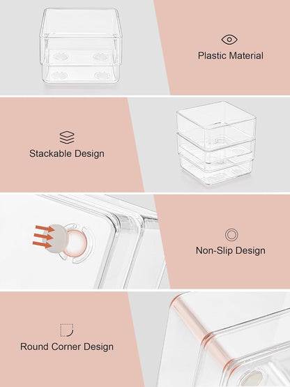 SMARTAKE Drawer Organizer with Non-Slip Silicone Pads, 5-Size Desk Drawer Organizer Trays Storage Tray for Makeup, Jewelries, Utensils in Bedroom Dresser, Office and Kitchen (Clear)