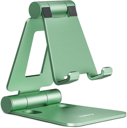 Nulaxy Dual Folding Cell Phone Stand, Fully Adjustable Foldable Desktop Phone Holder Cradle Dock Compatible with iPhone 17 16 15 14 13 12 11 Pro Max Xs Xr X 8, Nintendo Switch, All Phones - Purple