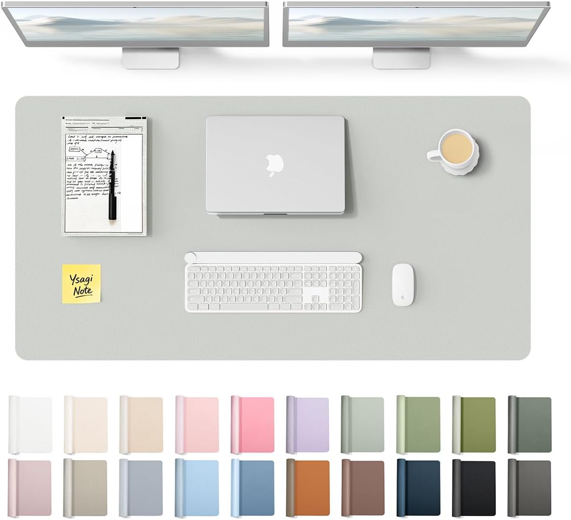YSAGi Leather Desk Pad Protector, Office Desk Mat, Large Mouse Pad, Non-Slip PU Leather Desk Blotter, Waterproof Laptop Desk Writing Pad for Office and Home (23.6" x 13.8", Eggshell) - Colors A