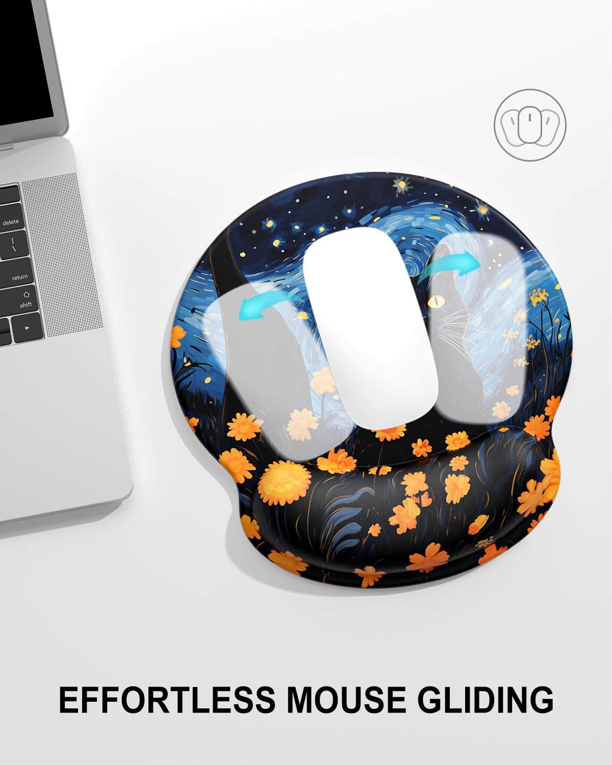 Ergonomic Mouse Pad with Wrist Rest, Comfortable Silicone Non-Slip Computer Pain Relief Gel Mouse Mat with Wrist Support for Gaming, Work, Office, Women & Men, Cute Pattern, Beige