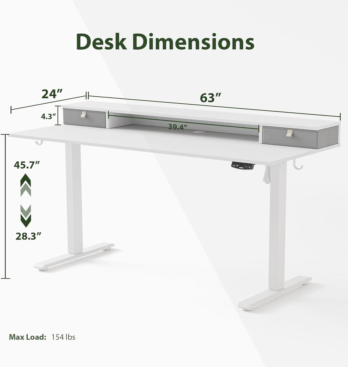 48 * 24 Inch Electric Standing Desk with Shelf & Led, Dark Walnut