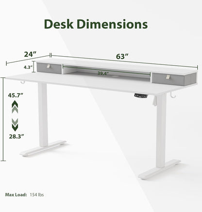 48 * 24 Inch Electric Standing Desk with Shelf & Led, Dark Walnut