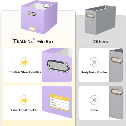 BALEINE File Organizer Box, Cardboard File Folder Organizer with Handle for Letter Size, Portable Collapsible Hanging Filing Box for Home Office Document Storage (2 Pack, Black)