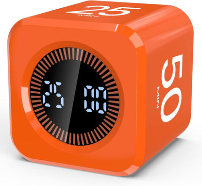 Digital Pomodoro Timer Cube 5/10/25/50min, Visual Productivity Flip Timer for Kids Classroom Desk, Custom Countdown, Silent and Sound Mode for ADHD Study Work Game Kitchen (Purple)
