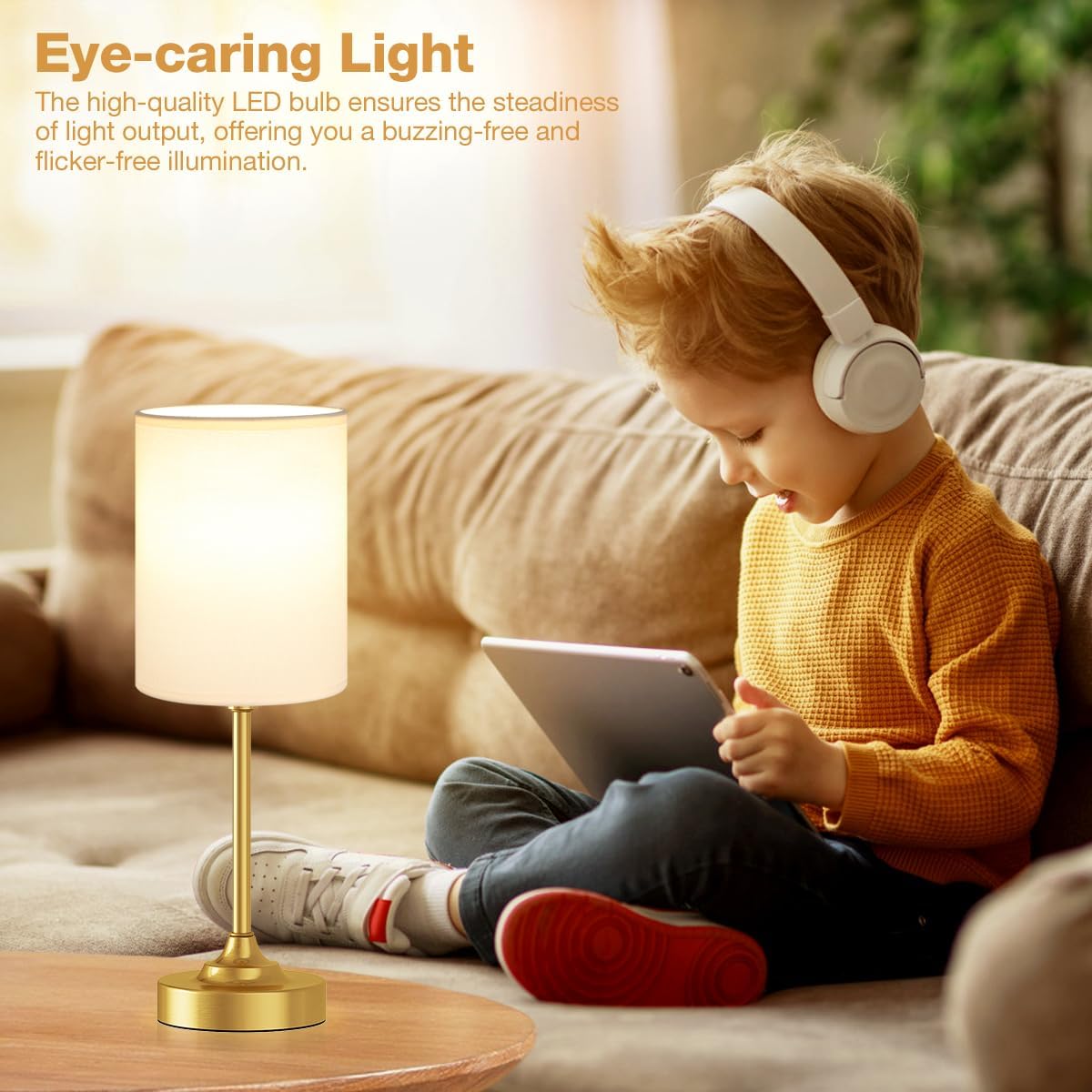 Fenmzee Bedside Table Lamp for Bedroom - Dimmable Touch, USB A+C, AC Outlet