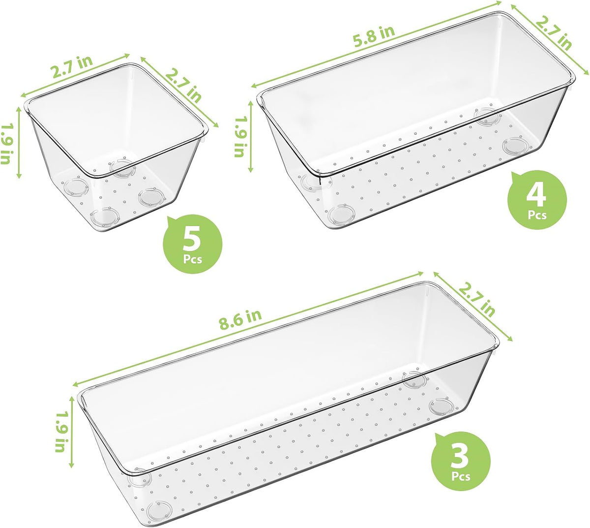 Clear Drawer Organizer Set, 3 Sizes Bathroom Vanity Organizer Trays and Storage Bins for Makeup, Cosmetics, Jewelry, and Gadgets. Perfect for Office, Kitchen, Bedroom, Bathroom Use.
