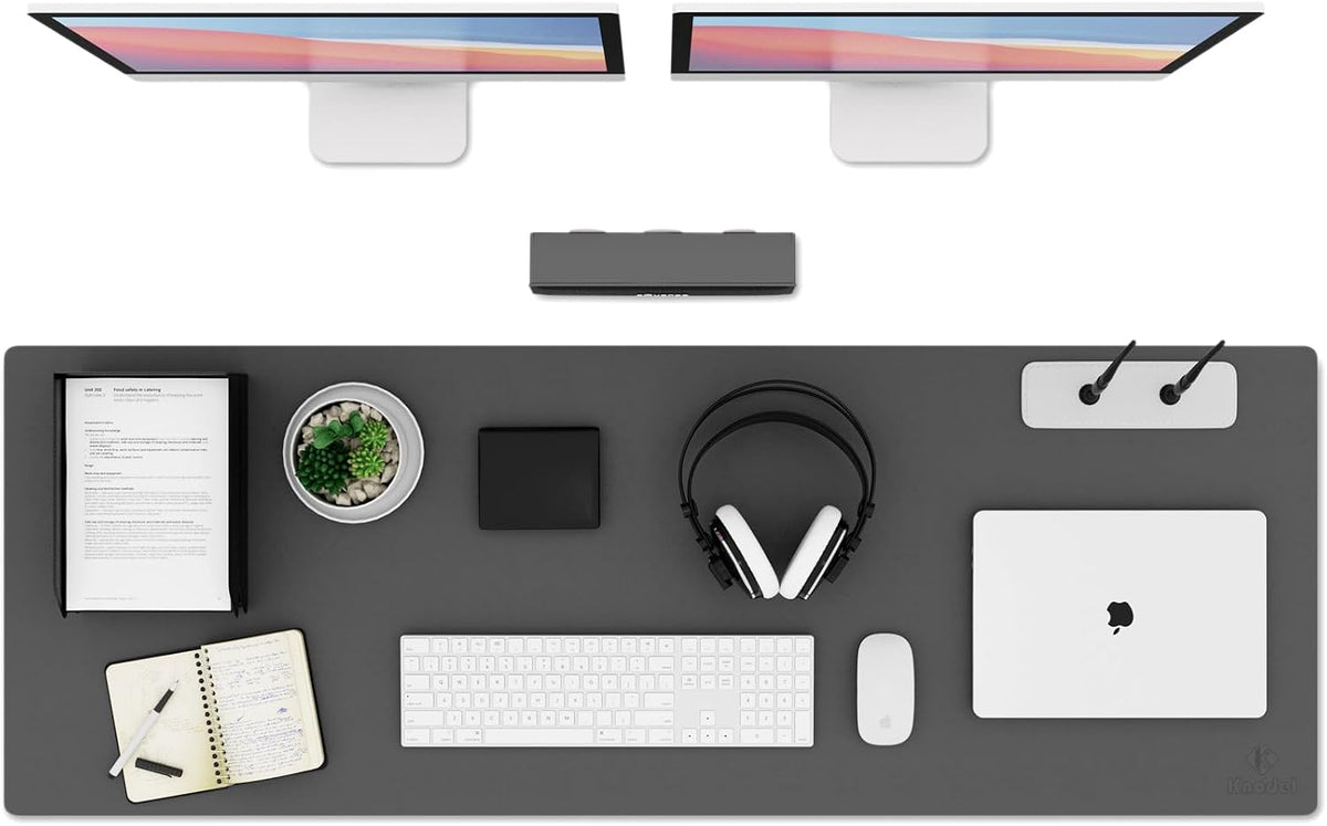 K KNODEL Large Office Leather Desk Mat, Mouse and Keyboard Pad, Computer and Laptop Mat, Desktop Protector and Cover, Writing Pad and Blotter (31.5"x15.7", Black)