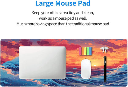 Japanese Mouse Pad, Large Japanese Desk Mat, XL Anime Gaming Keyboard Mat, Non-Slip Rubber Base, Big Extended Desk Protector for Home Office, 31.5”x11.8”