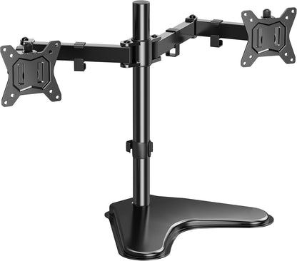 32 inches Dual Monitor Stand up to 17.6lbs per Arm, High-Grade Aluminum Free Standing Dual Monitors Mount for 2 Screens. Fully Adjustable Dual Monitor Stand for Desk with Tilt, Swivel, Rotation