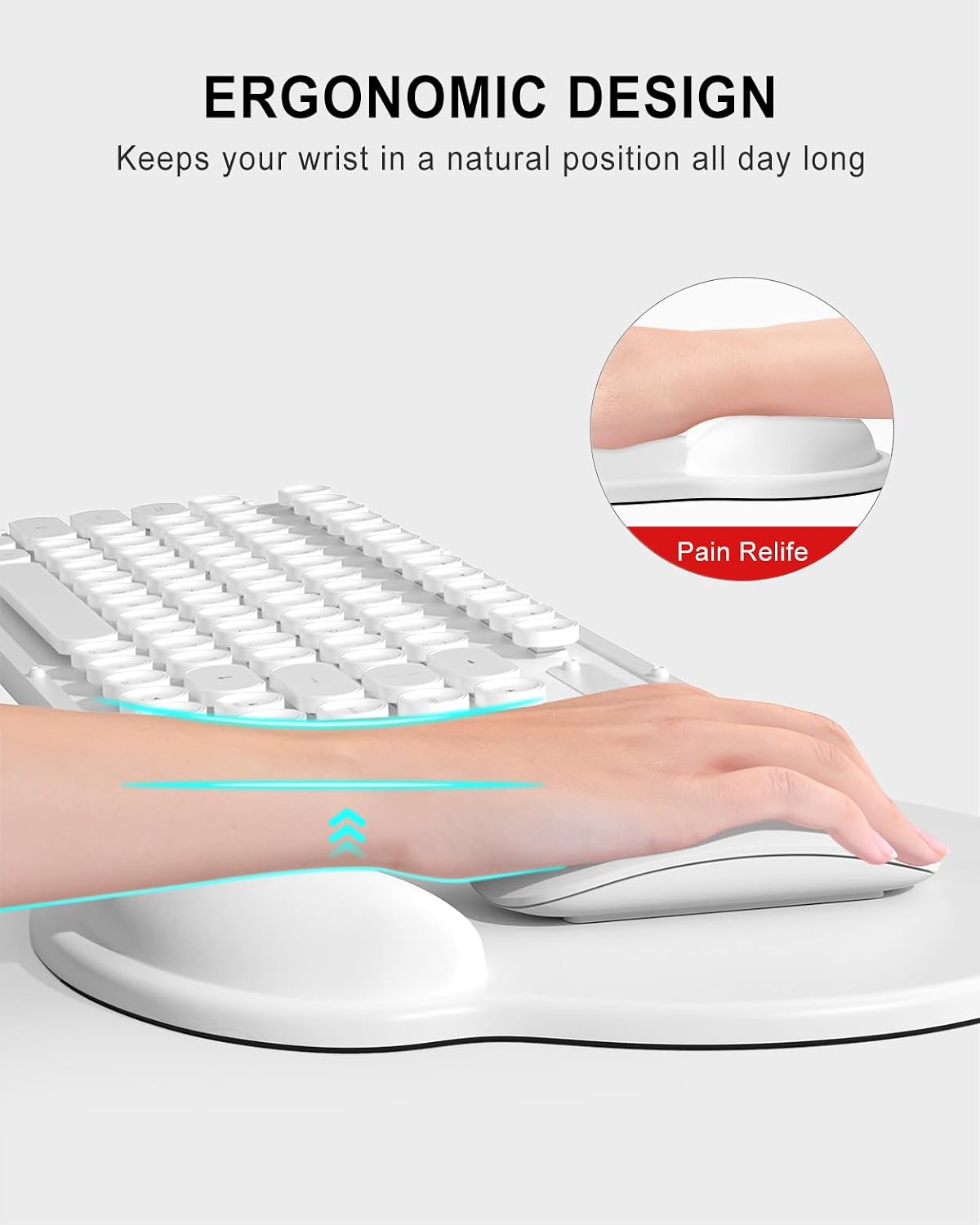Ergonomic Mouse Pad with Wrist Rest, Comfortable Silicone Non-Slip Computer Pain Relief Gel Mouse Mat with Wrist Support for Gaming, Work, Office, Women & Men, Cute Pattern, Beige