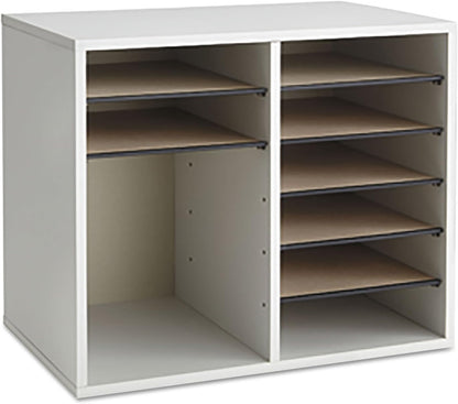 Safco 9422GR Wood Adjustable Literature & Paper Organizer, 16 Adjustable Compratment, Stackable Durable Construction, Home, Office, Mailroom, Classroom Mailbox , Gray