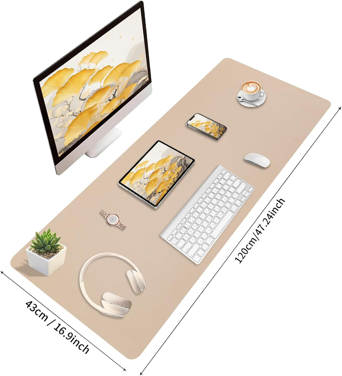 Bloss Leather Desk Pad and Keyboard Wrist Rest, Large Mouse Pad + Keyboard Pad+Mouse Wrist Support, Non-Slip Desk Mat Protector for Office, Home(31.5×15.7 Inches,Beige) - Colors A