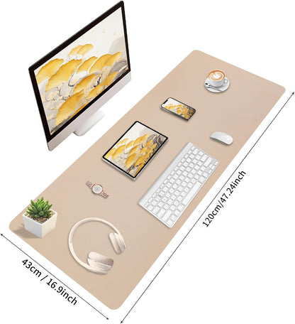 Bloss Leather Desk Pad and Keyboard Wrist Rest, Large Mouse Pad + Keyboard Pad+Mouse Wrist Support, Non-Slip Desk Mat Protector for Office, Home(31.5×15.7 Inches,Beige) - Colors A