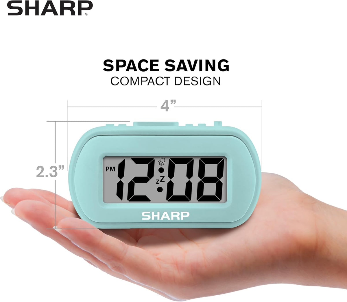 Sharp Digital Alarm Clock – Tactile Plastic Case with Soft Rubberized Finish - Battery Operated – Blue Backlight on Demand – Ascending Alarm – Easy to Use – Charcoal Black