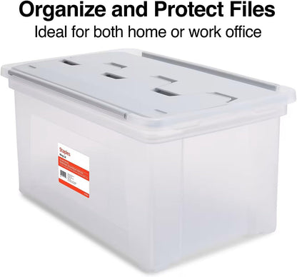 Hanging File Folder Box, Storage Bin Organizer, Snap Lid, Clear