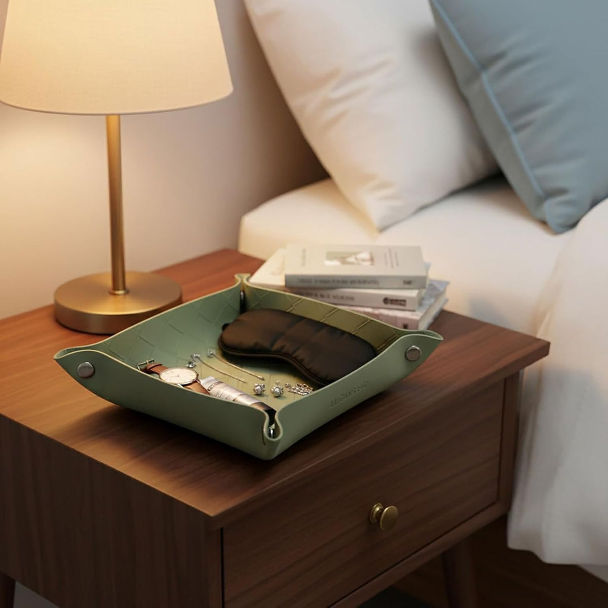 Small Valet Tray, Jewelry Tray for Rings Watches Earrings, Entryway Catchall Caddy for Coins Keys Change, Nightstand Bedside Valet Holder, Trays for Electronic Gadgets, Beige - Colors A