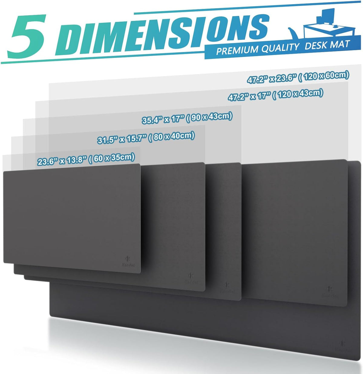 K KNODEL Large Office Leather Desk Mat, Mouse and Keyboard Pad, Computer and Laptop Mat, Desktop Protector and Cover, Writing Pad and Blotter (31.5"x15.7", Black)