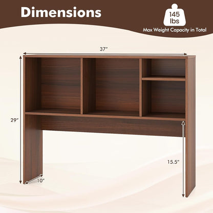 Desktop Bookshelf, Countertop Storage Hutch with 5 Shelves for Computer Desk, Desk 3-Tier Display Rack, Multipurpose Wood Desktop Hutch Storage Organizer for Dorm Office Home