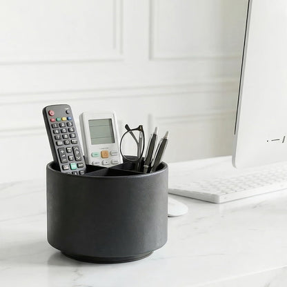 Round Leather Art Supply Organizer,Remote Control Holder,360 Degree Rotating,Multi-Functional Pencil Holder,4 Compartments Desktop Stationary Organizer(1-Blue Bird) - Colors B
