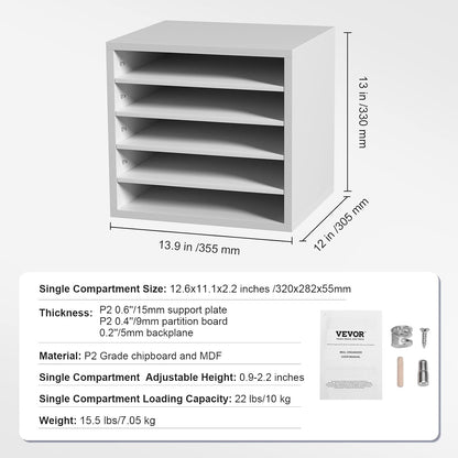 VEVOR Literature Organizers, 12 Compartments Office Mailbox with Adjustable Shelves, Wood Literature Sorter 20.4x12x16.1 inches for Office, Home, Classroom, Mailrooms Organization, EPA Certified White