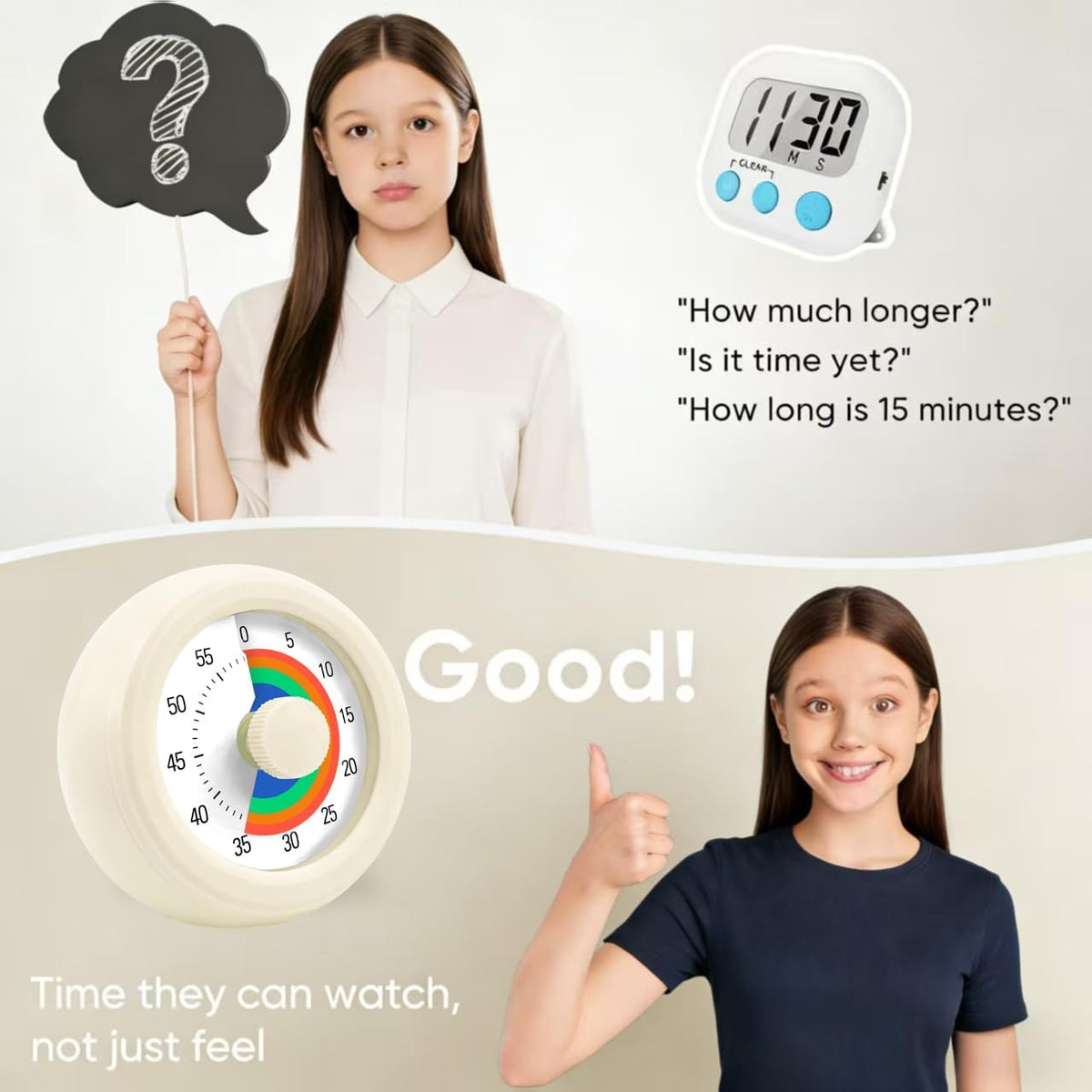 60 Minute Visual Timer with Silent Operation Visual Countdown Timer Rainbow Disk 60 Minute Countdown Timer Task Reminder Home and Kitchen Timer for Kids Desk, Office Meetings (White-Rainbow)