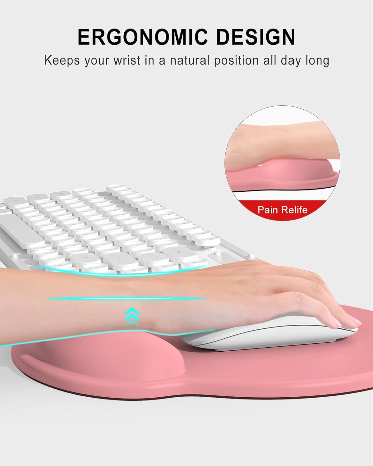 Ergonomic Mouse Pad with Wrist Rest, Comfortable Silicone Non-Slip Computer Pain Relief Gel Mouse Mat with Wrist Support for Gaming, Work, Office, Women & Men, Cute Pattern, Beige