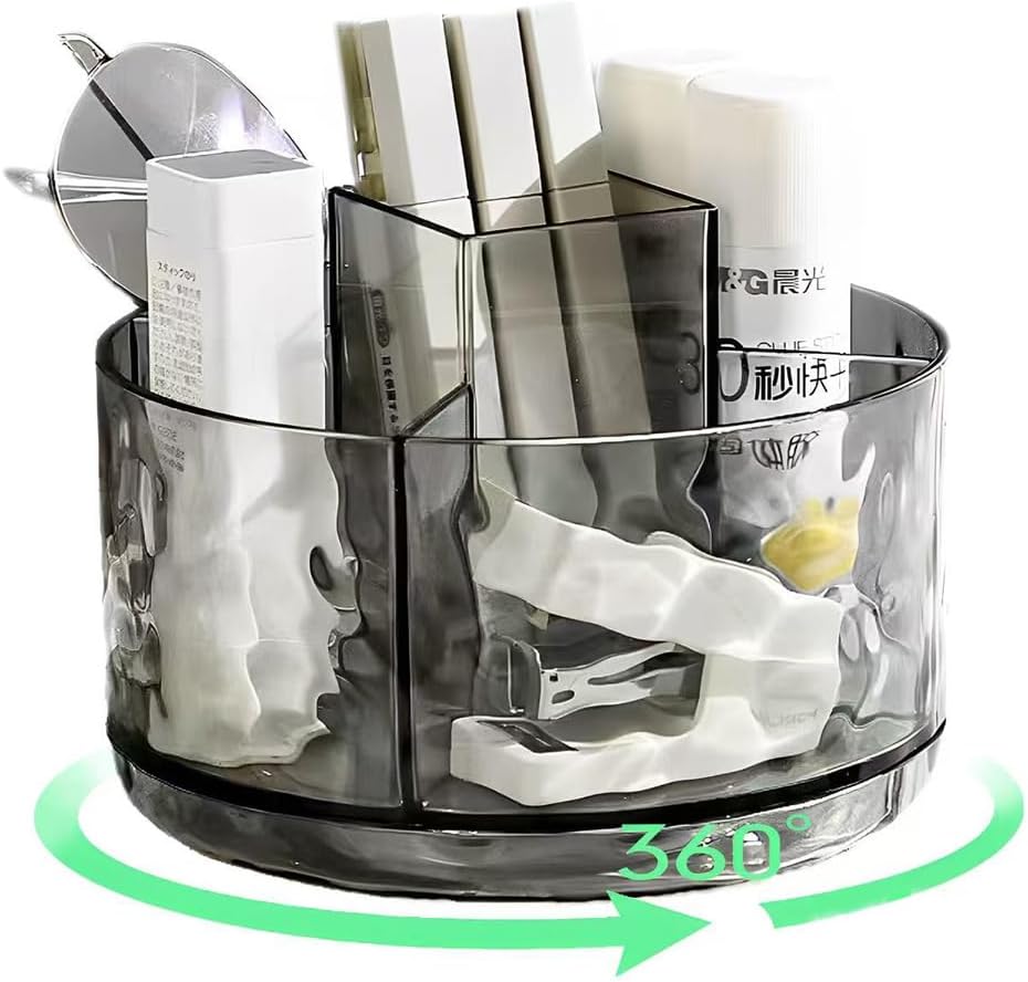 Rotating Pencil Holder, Desk Organizer with Multi-Compartment Design-Stylish, Functional Storage Solution for Home Offices, Classroom, Art Supplies Storage (Transparent white)
