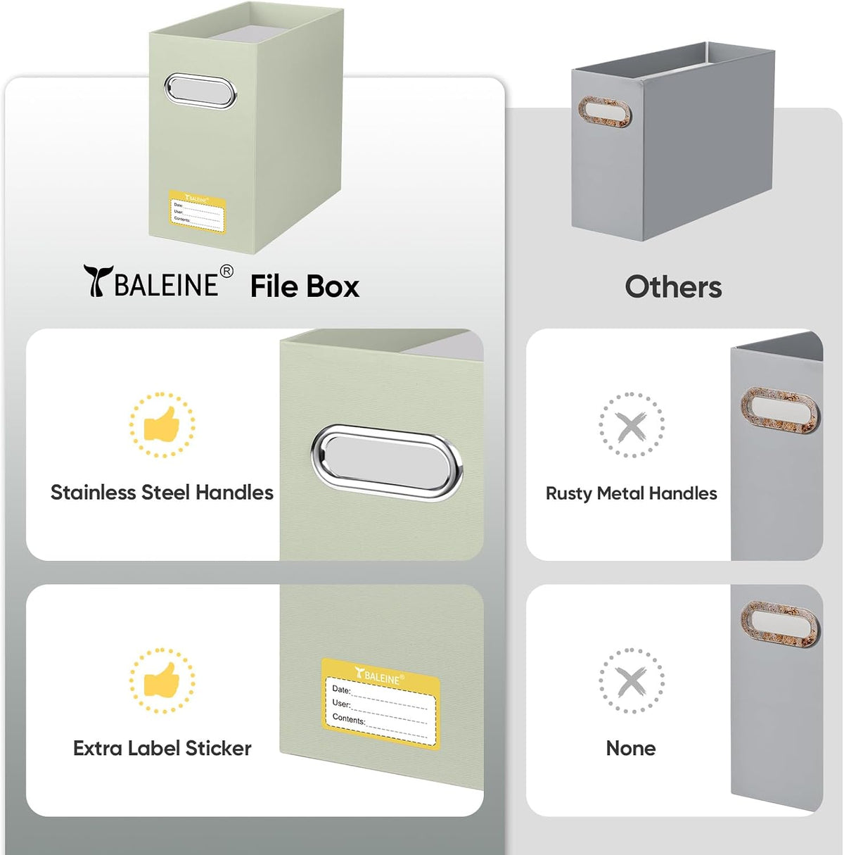 BALEINE File Organizer Box, Cardboard File Folder Organizer with Handle for Letter Size, Portable Collapsible Hanging Filing Box for Home Office Document Storage (2 Pack, Black)
