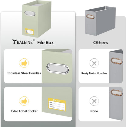 BALEINE File Organizer Box, Cardboard File Folder Organizer with Handle for Letter Size, Portable Collapsible Hanging Filing Box for Home Office Document Storage (2 Pack, Black)