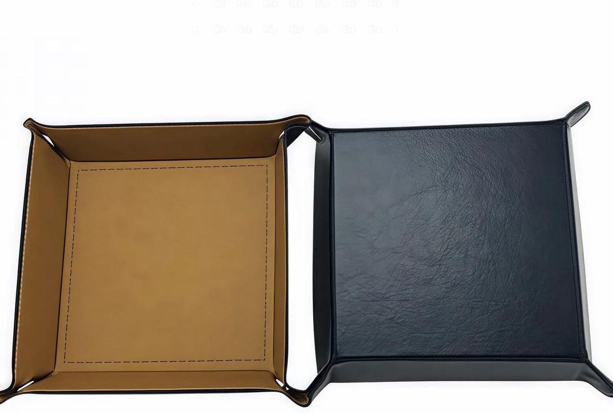 Valet Tray Desktop Storage Organizer – Vegan Leather Catchall Bedside Vanity Tray Nightstand Caddy Holder for Remote Controller, Watch, Keys, Phone, Wallet, Coin, Jewelry (Orange/Black)