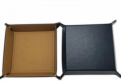 Valet Tray Desktop Storage Organizer – Vegan Leather Catchall Bedside Vanity Tray Nightstand Caddy Holder for Remote Controller, Watch, Keys, Phone, Wallet, Coin, Jewelry (Orange/Black)