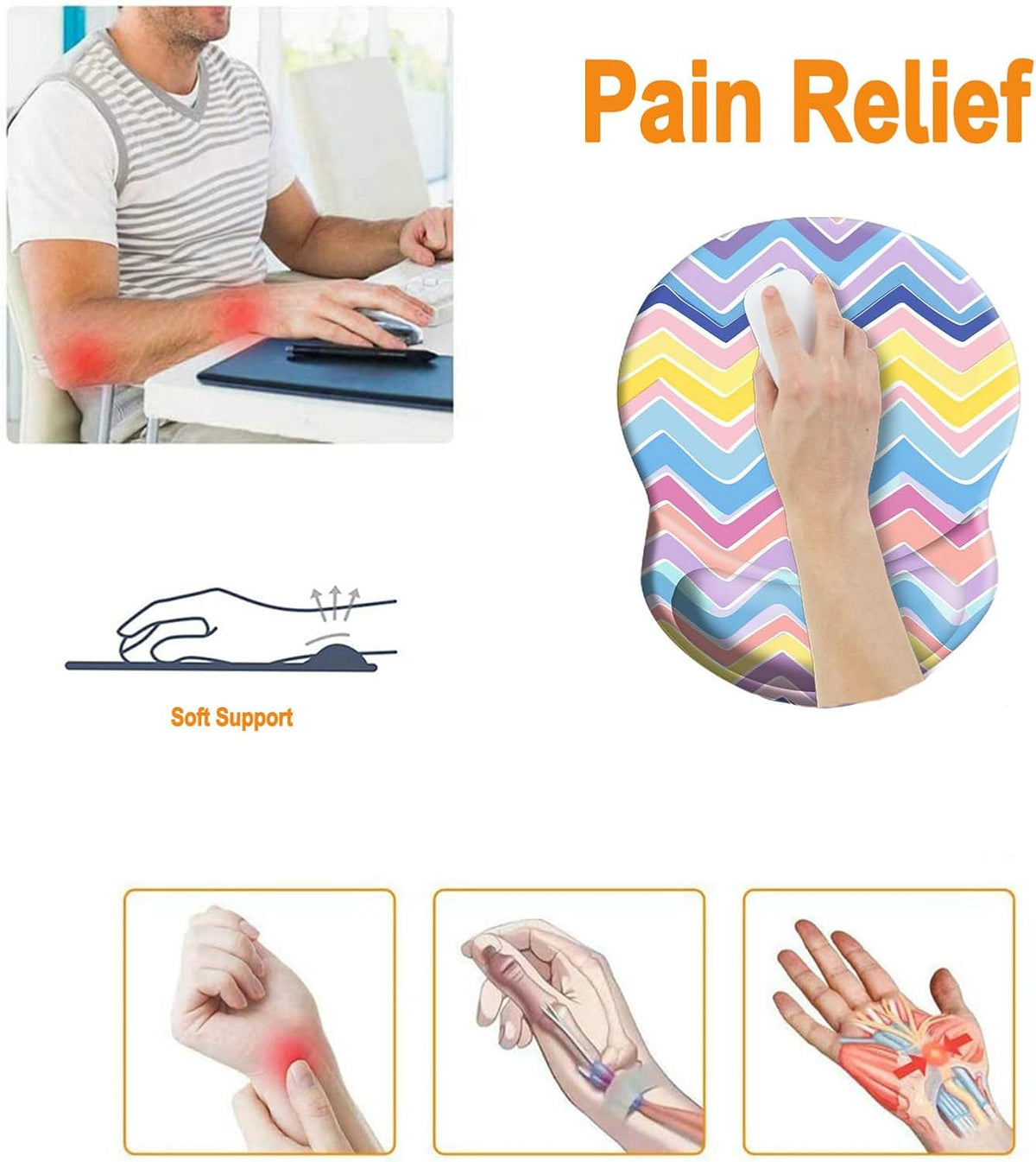 Wrist Support Mouse Pad Anti Slip Rubber Wrist Rest Mousepad 9in X 8in Small Desktop Notebook Mouse Mat for Working and Gaming (M-Pink Floral)