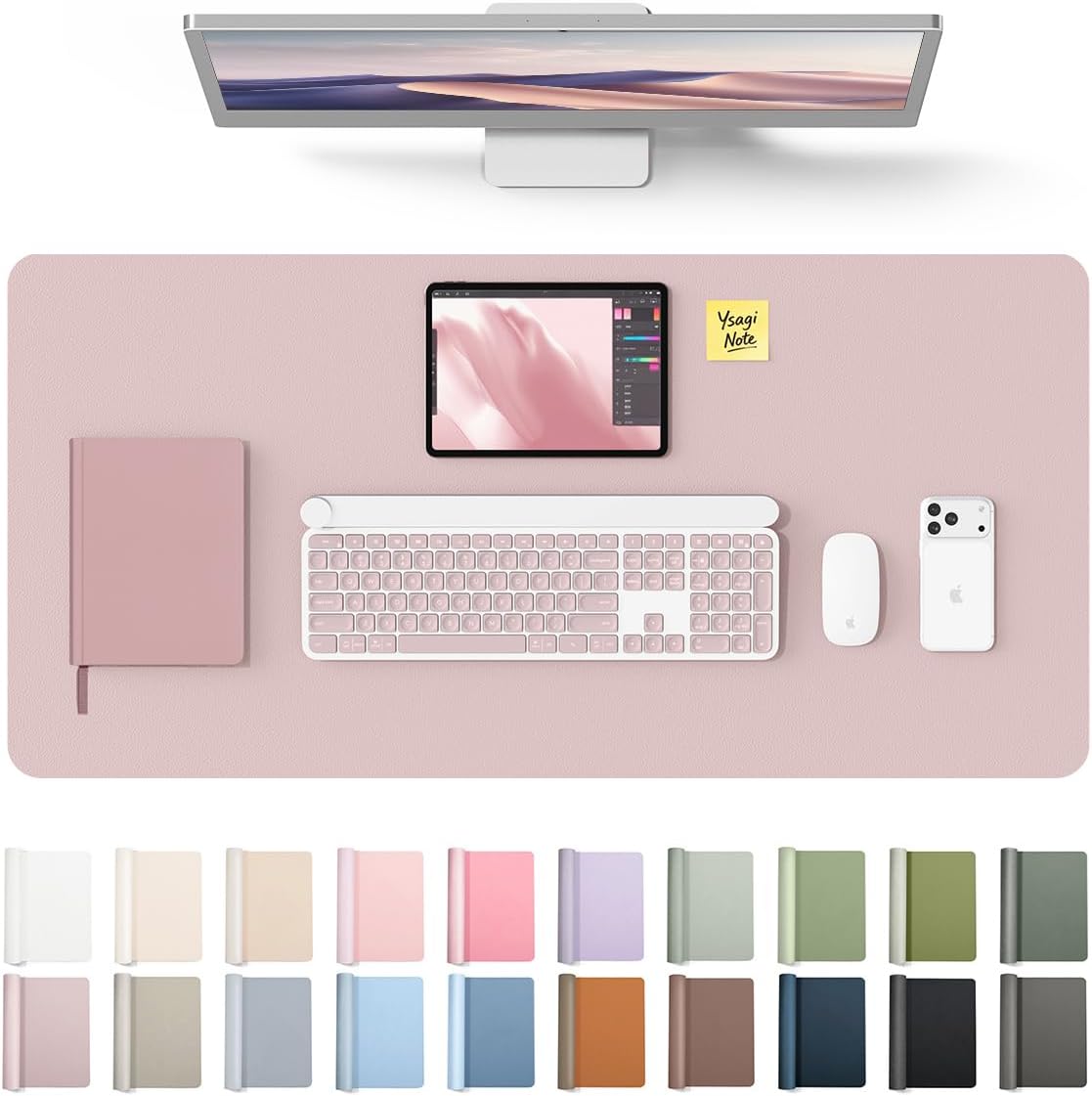 YSAGi Leather Desk Pad Protector, Office Desk Mat, Large Mouse Pad, Non-Slip PU Leather Desk Blotter, Waterproof Laptop Desk Writing Pad for Office and Home (23.6" x 13.8", Eggshell) - Colors A