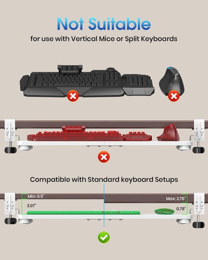 Small Keyboard Tray Under Desk, Pull Out Keyboard & Mouse Tray with Adjustable C-clamp, 20(25.9 Including Clamps) x 11.8 Inch Slide Out Computer Keyboard Drawer Mouse Tray for Typing, Walnut