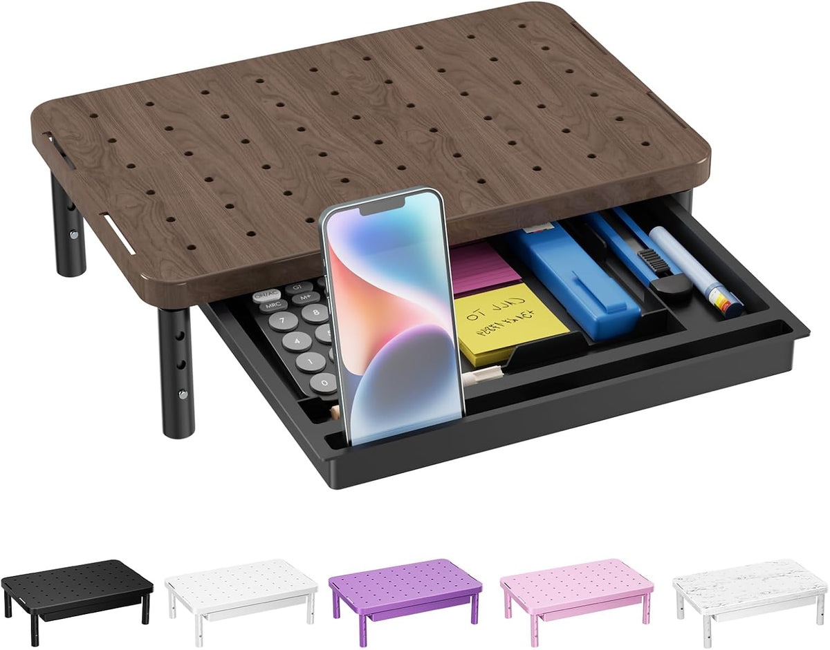 WALI Monitor Stand Riser with Drawer, Desk Organizers and Accessories for Computer, Printer, Laptop Stand for Home Office Supplies, (PTT005-B), 1 Pack, Black