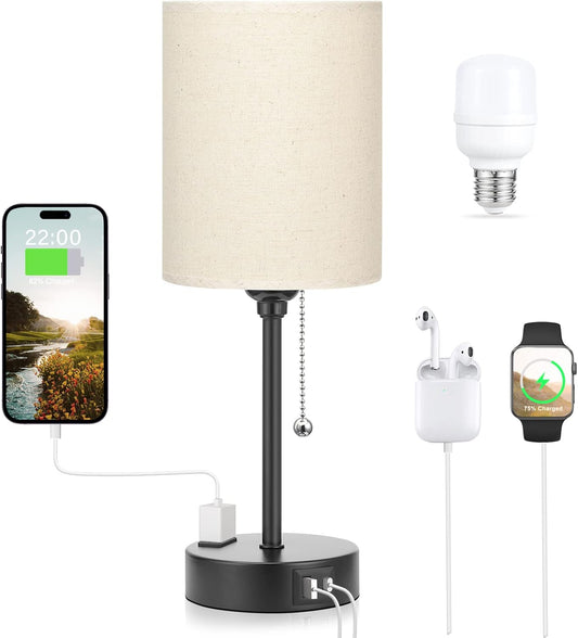 Dicoool Bedside Table Lamp for Bedroom - Small Desk Lamp with USB Ports